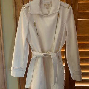 Michael Kors 60% wool White Coat with Gold hardware.